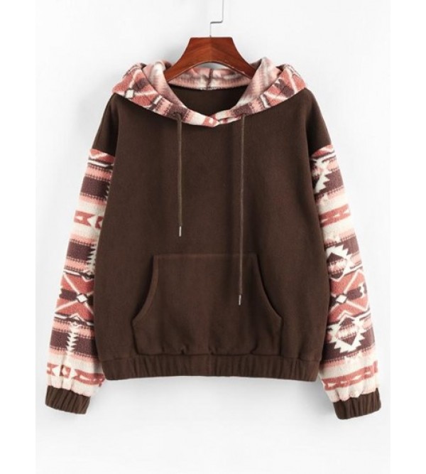 Geometric Print Fleece Elastic Cuff Hoodie