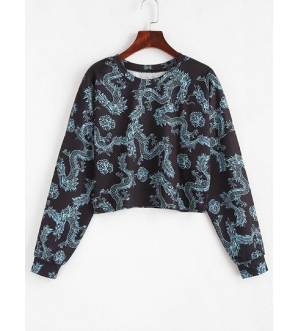 Drop Shoulder Dragon Oriental Sweatshirt