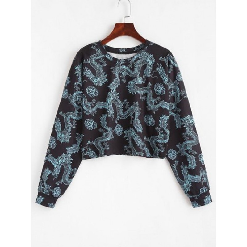 Drop Shoulder Dragon Oriental Sweatshirt