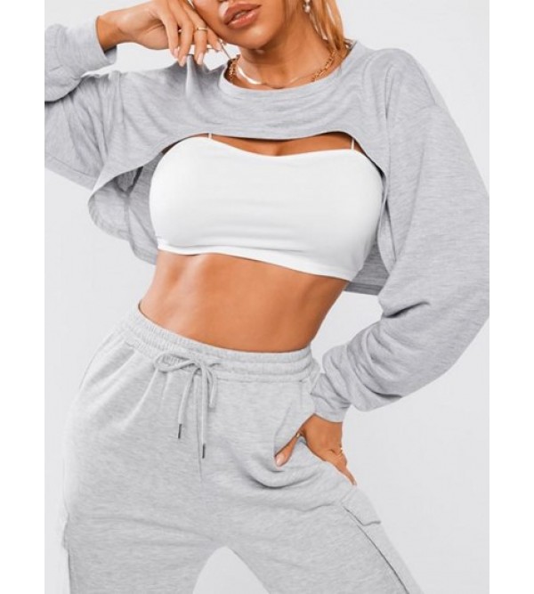 Drop Shoulder Extreme Crop Sweatshirt With Camisole