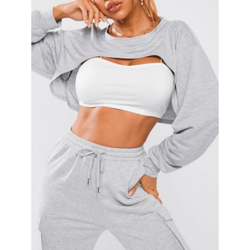 Drop Shoulder Extreme Crop Sweatshirt With Camisole