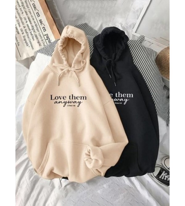 Slogan Print Drop Shoulder Thermal Lined Hoodie