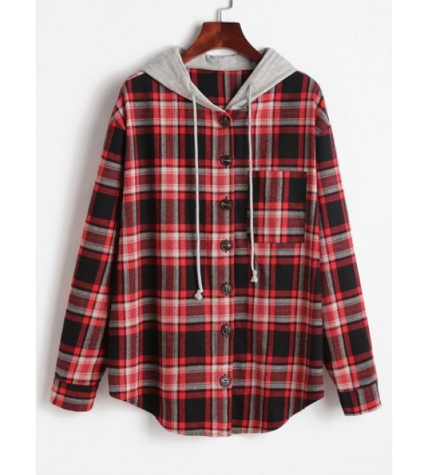 Plaid Button Up Hooded Shacket