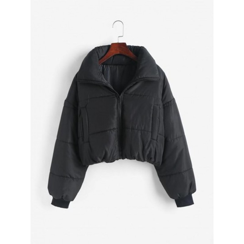 Zip Up Pockets Padded Coat