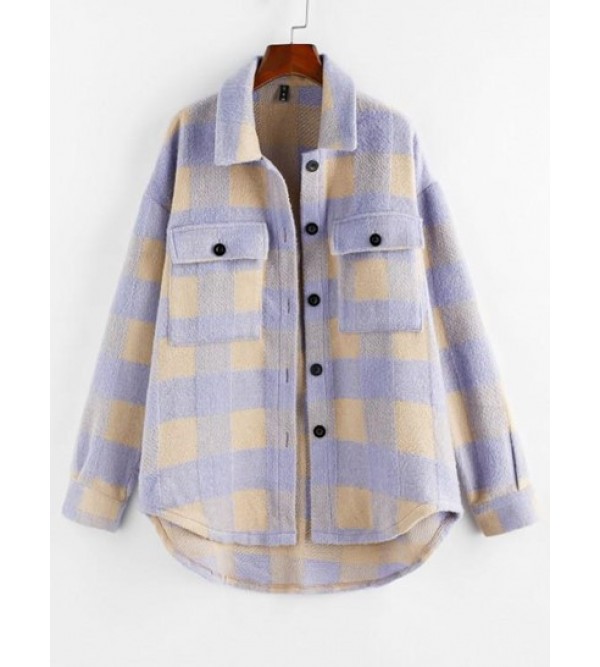 Plaid Wool Blend Flap Pocket Tunic Shacket