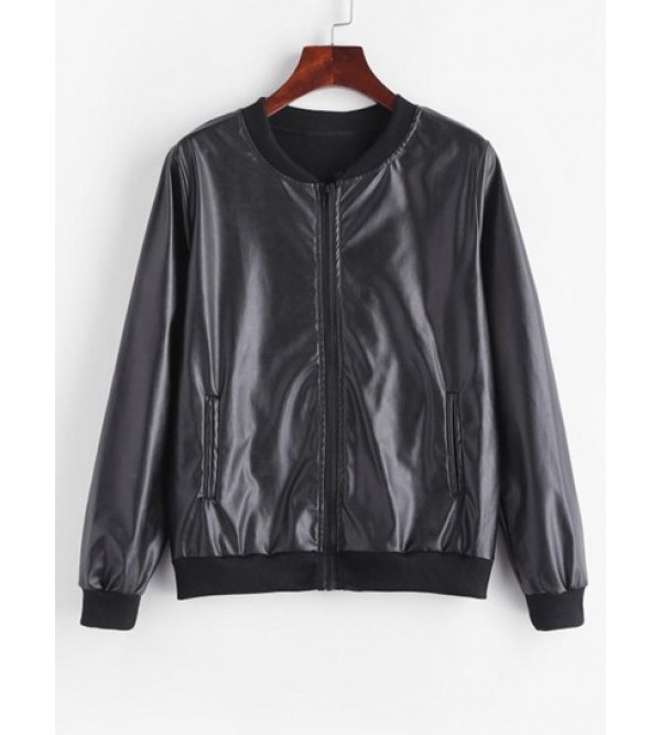 Fleece Lined Faux Leather Zip Jacket