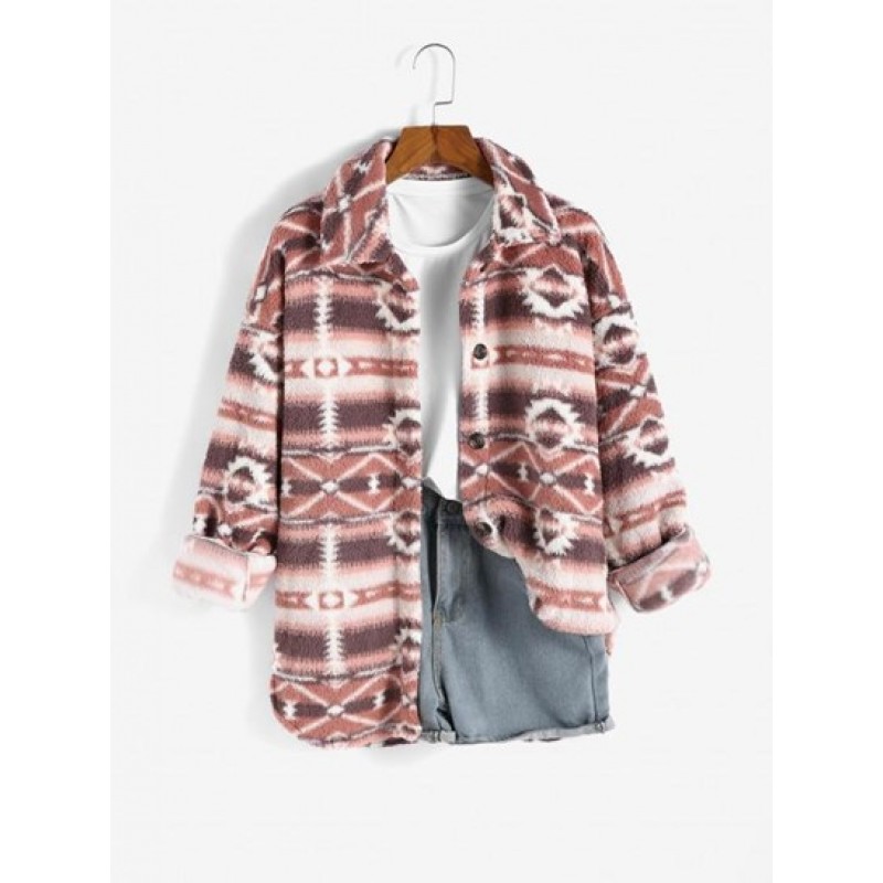 Faux Fur Aztec Drop Shoulder Coat