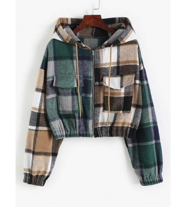 Hooded Plaid Cropped Jacket