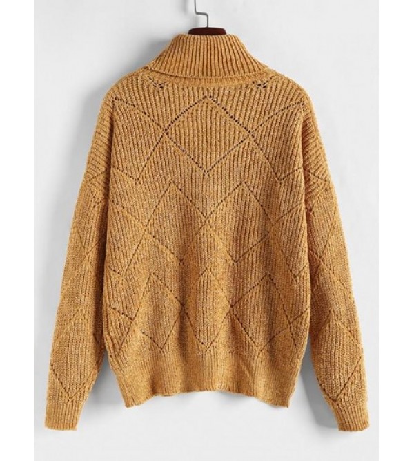 Turtleneck Chenille Pointelle Knit Sweater