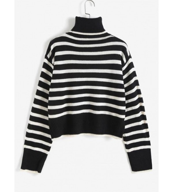 Turtleneck Striped Drop Shoulder Sweater