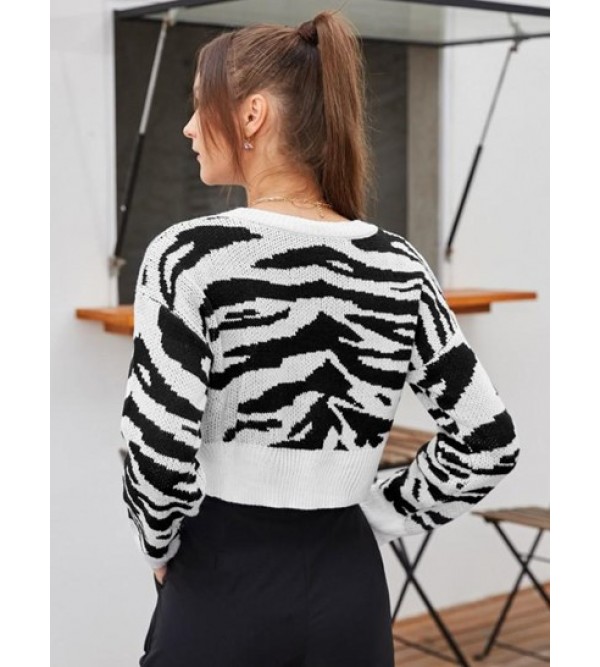 Tiger Print Cropped Sweater