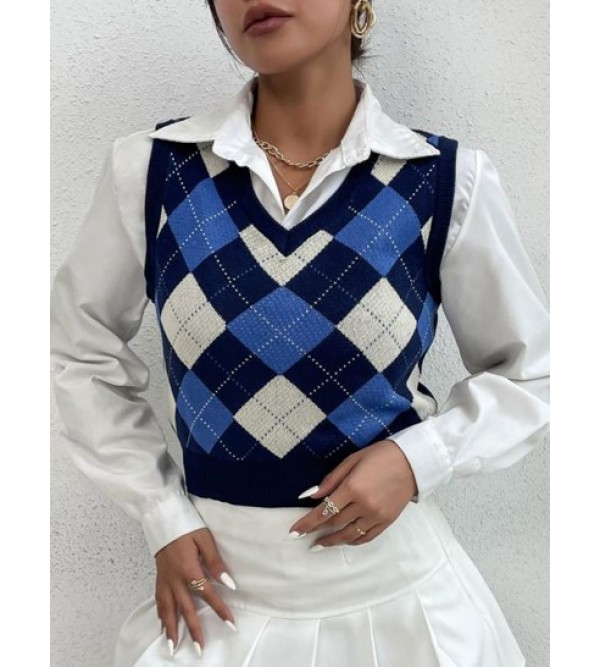 Argyle V Neck Sweater Vest