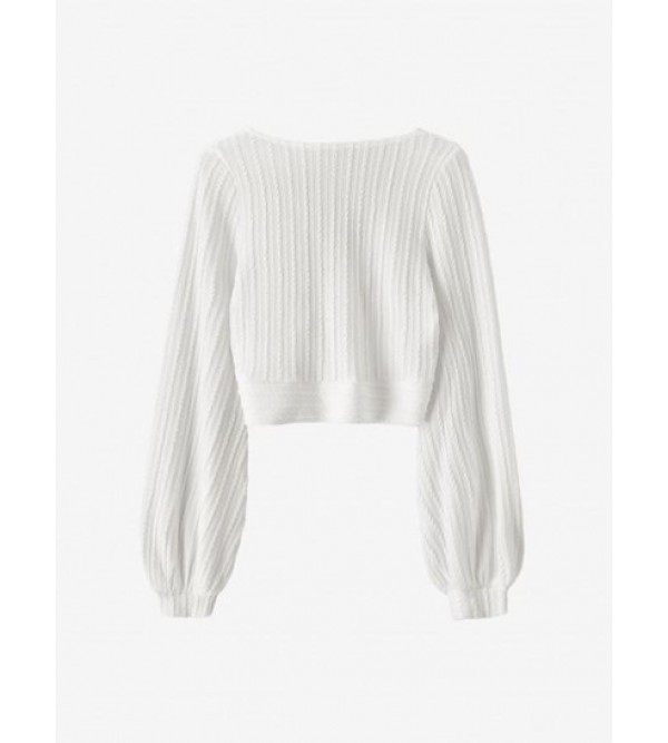 Cable Knit Surplice Cropped Knitwear