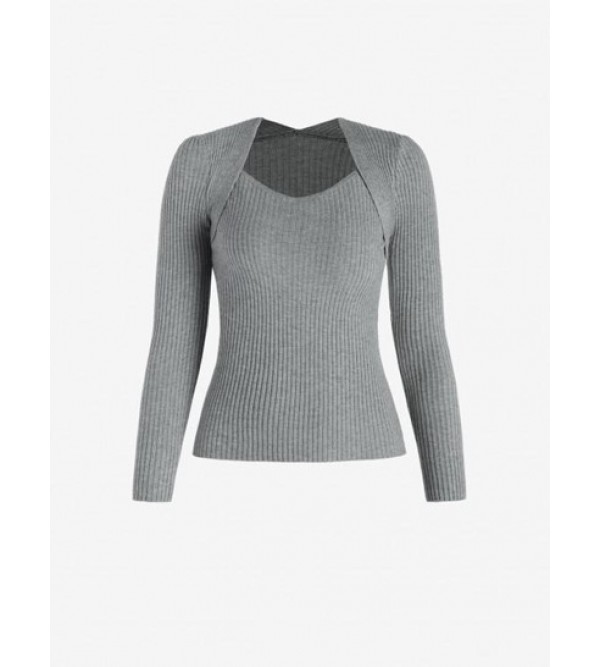 Faux Two Pieces Solid Color Knit Top