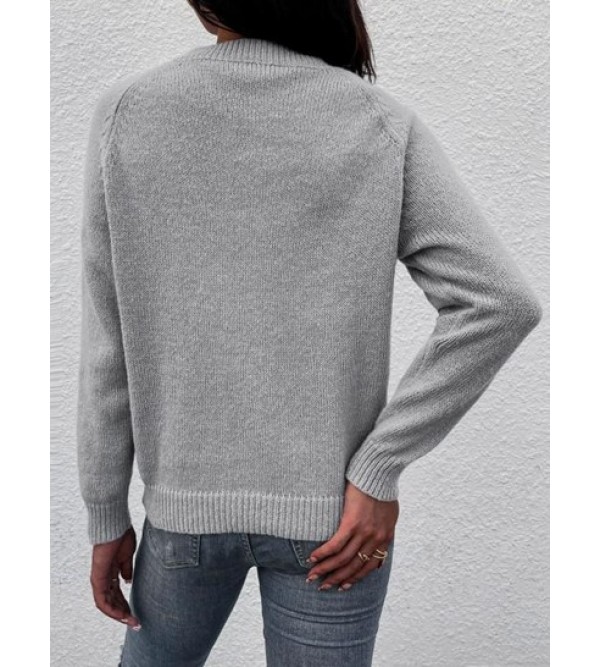 Solid Crew Neck Raglan Sleeve Sweater