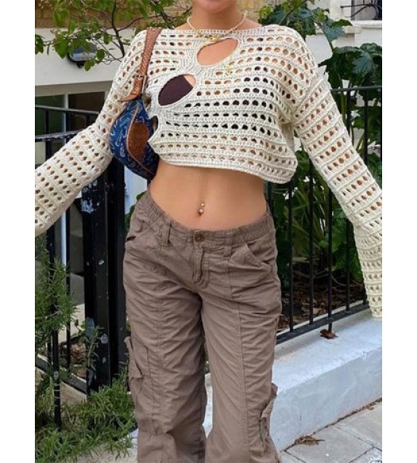 Cutout See Through Cropped Sweater