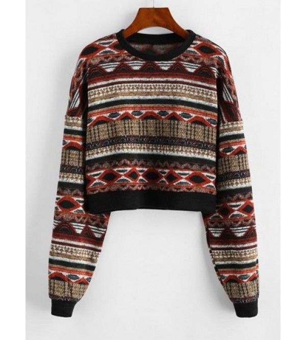 Drop Shoulder Crew Neck Tribal Graphic Sweater