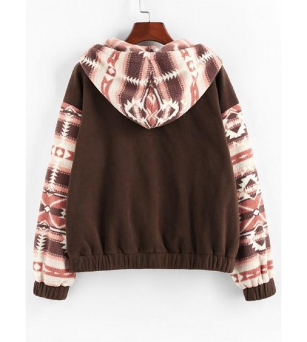 Geometric Print Fleece Elastic Cuff Hoodie