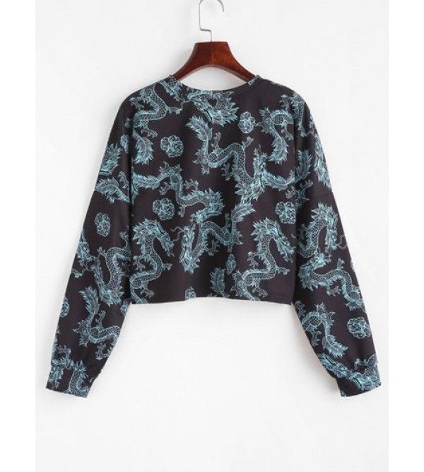 Drop Shoulder Dragon Oriental Sweatshirt