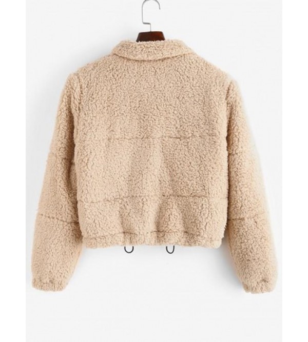 Snap Button Toggle Drawstring Teddy Coat