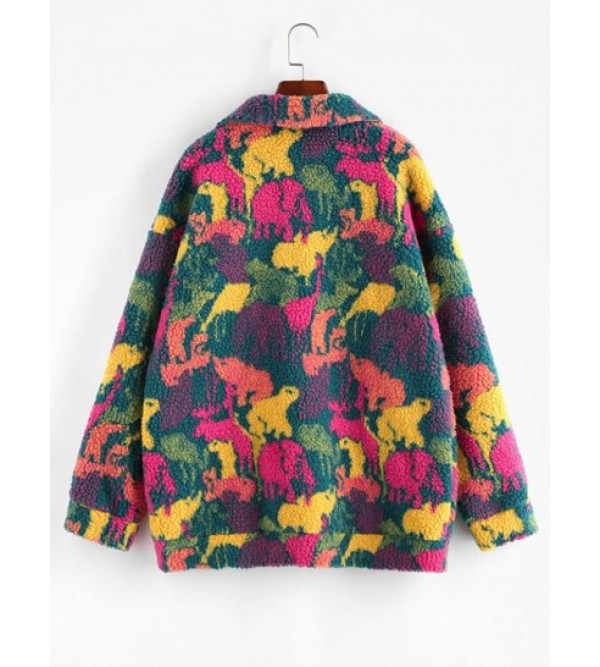 Camo Drop Shoulder Pocket Teddy Coat