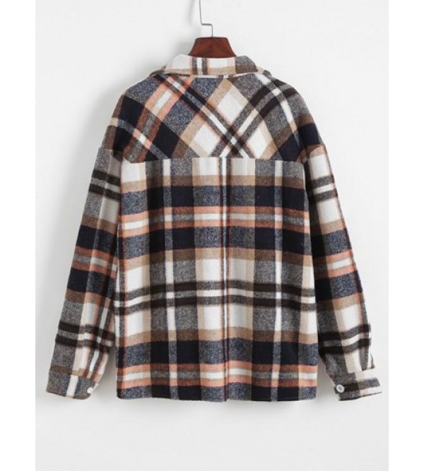 Front Pocket Wool Blend Plaid Shacket