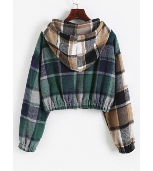 Hooded Plaid Cropped Jacket