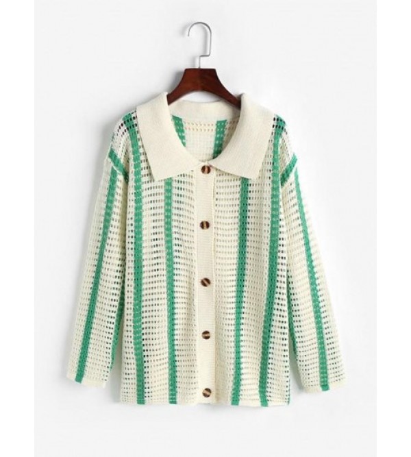 Striped Openwork Drop Shoulder Cardigan