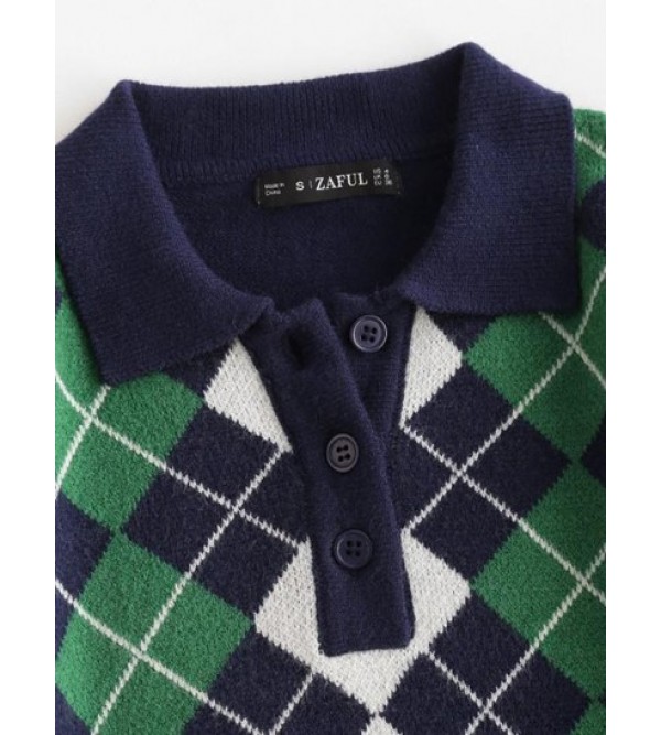 Pullover Button Front Plaid Sweater