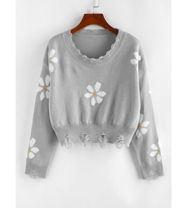 Ripped Distressed Flower Graphic Sweater