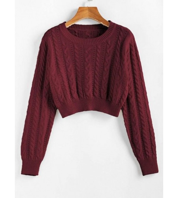 Cable Knit Openwork Crop Sweater