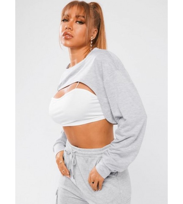 Drop Shoulder Extreme Crop Sweatshirt With Camisole