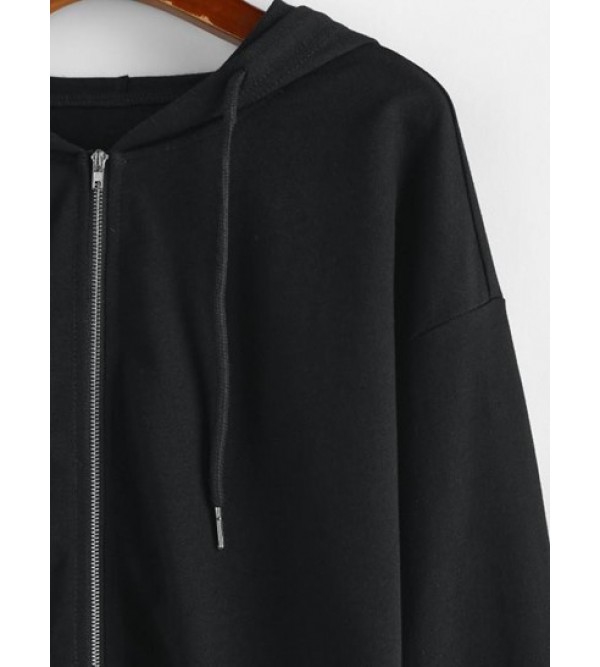 Raw Hem Zip Up Cropped Hoodie