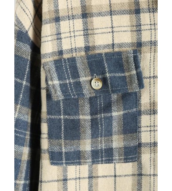 Plaid Colorblock Drop Shoulder Pocket Shacket