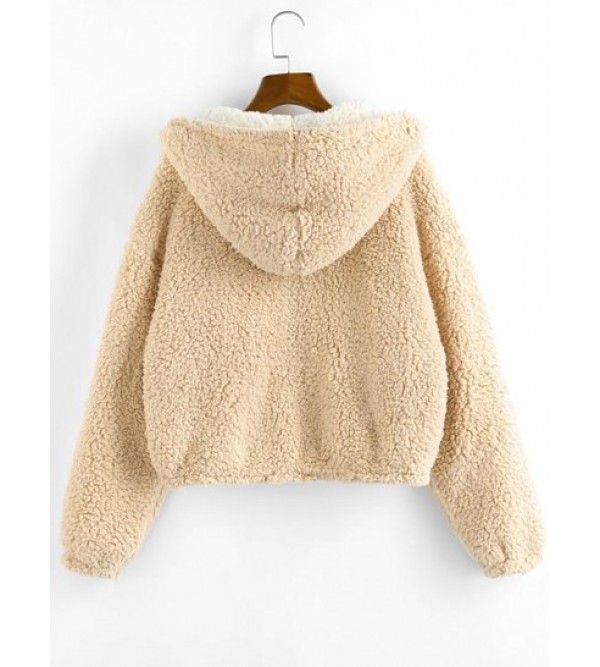 Reversible Hooded Pocket Drop Shoulder Teddy Coat