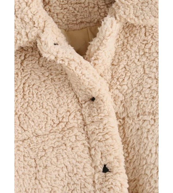 Snap Button Toggle Drawstring Teddy Coat