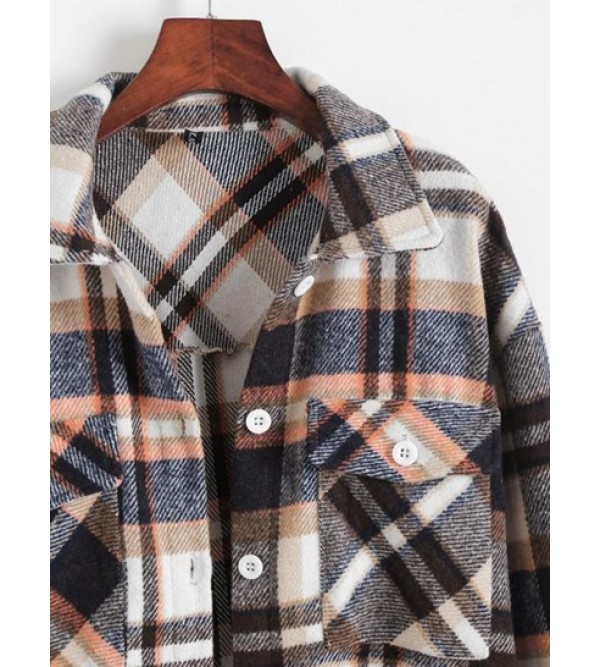 Front Pocket Wool Blend Plaid Shacket