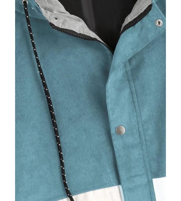 Hooded Color Block Corduroy Jacket