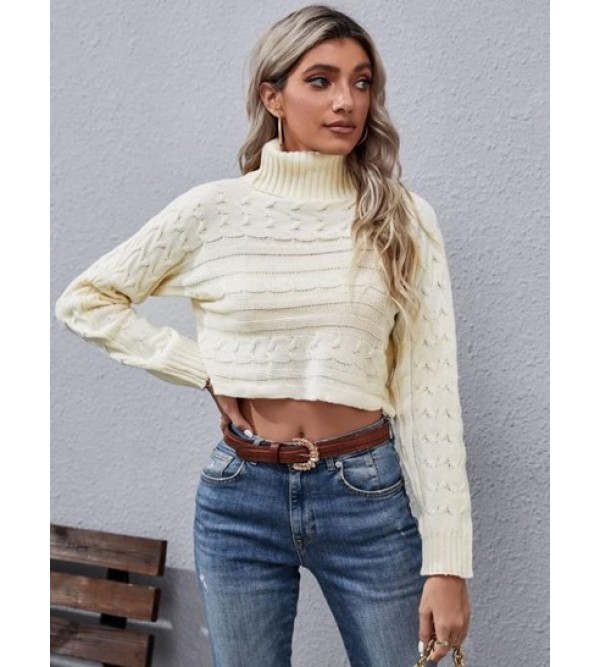 Roll Neck Cable Knit Cropped Sweater