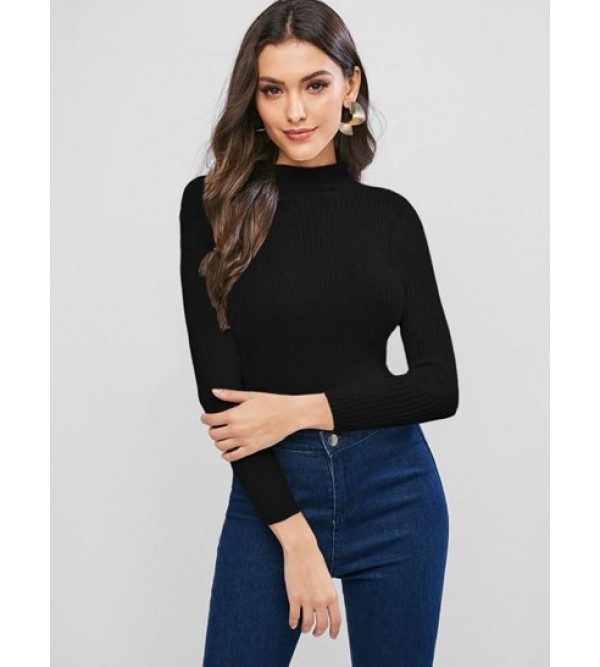 Pullover Mock Neck Plain Slim Sweater