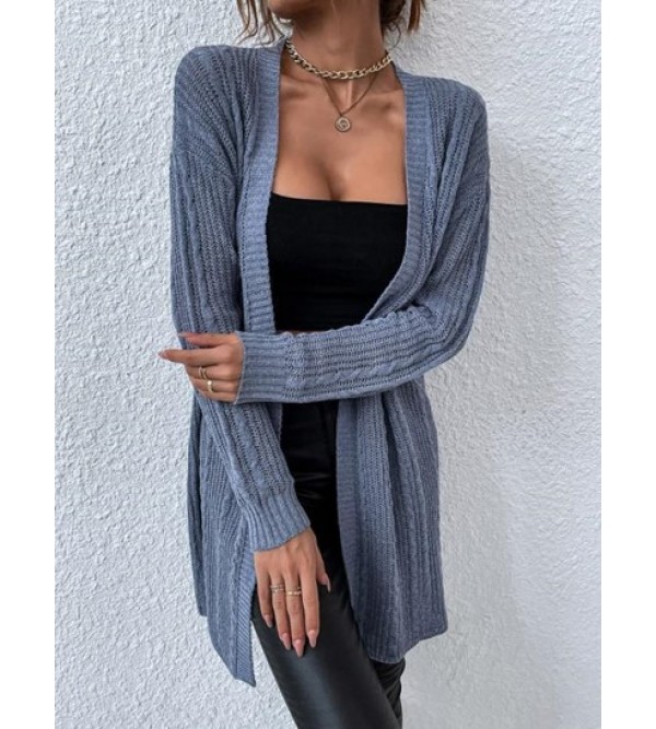 Open Front Long Cable Knit Cardigan