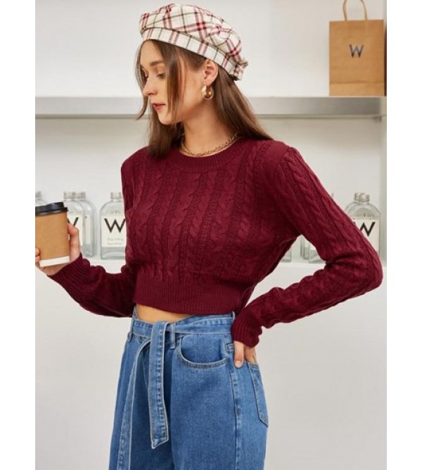 Cable Knit Openwork Crop Sweater