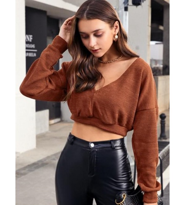 Loose V Neck Cropped Knitwear