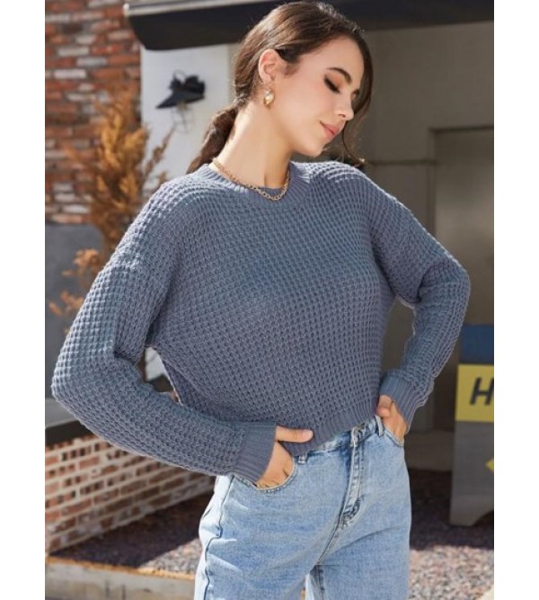 Plain Drop Shoulder Crew Neck Sweater