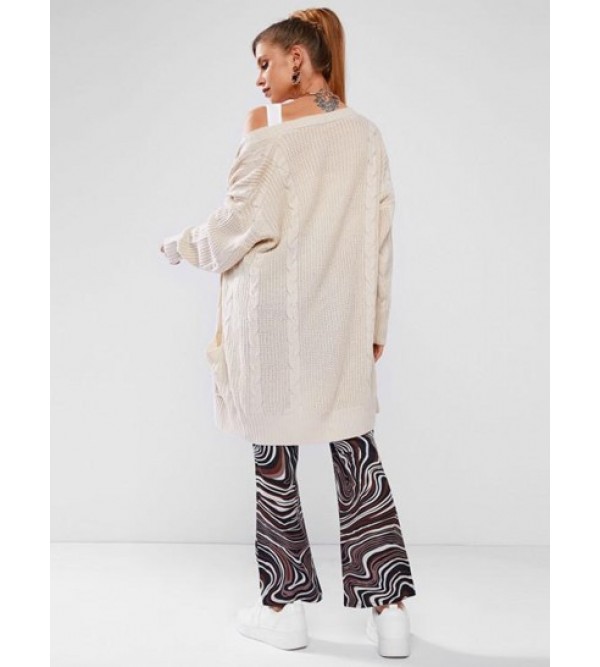 Cable Knit Patch Pocket Longline Cardigan