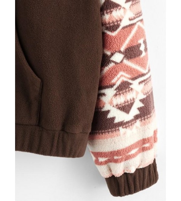 Geometric Print Fleece Elastic Cuff Hoodie