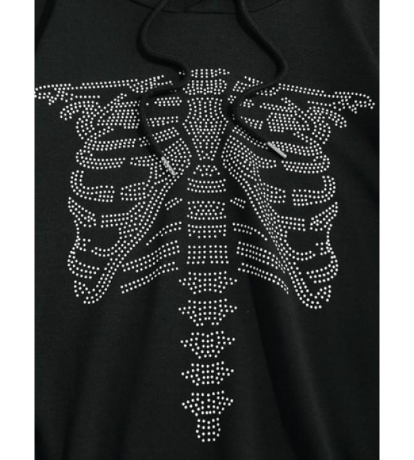 Halloween Abstract Skeleton Graphic Slouchy Drawstring Hoodie