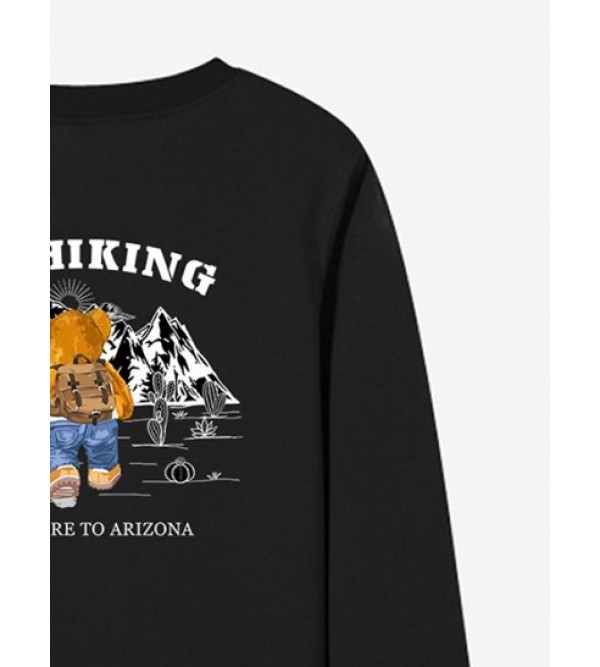 Hiking Bear Print Pullover Sweatshirt