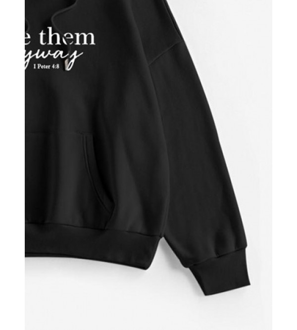 Slogan Print Drop Shoulder Thermal Lined Hoodie