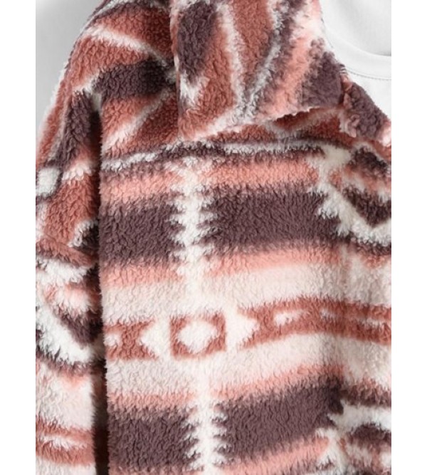 Faux Fur Aztec Drop Shoulder Coat